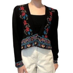 Vintage Gianni Versace Cardigan Sweater Colorful Embroidered 1980s Size Medium